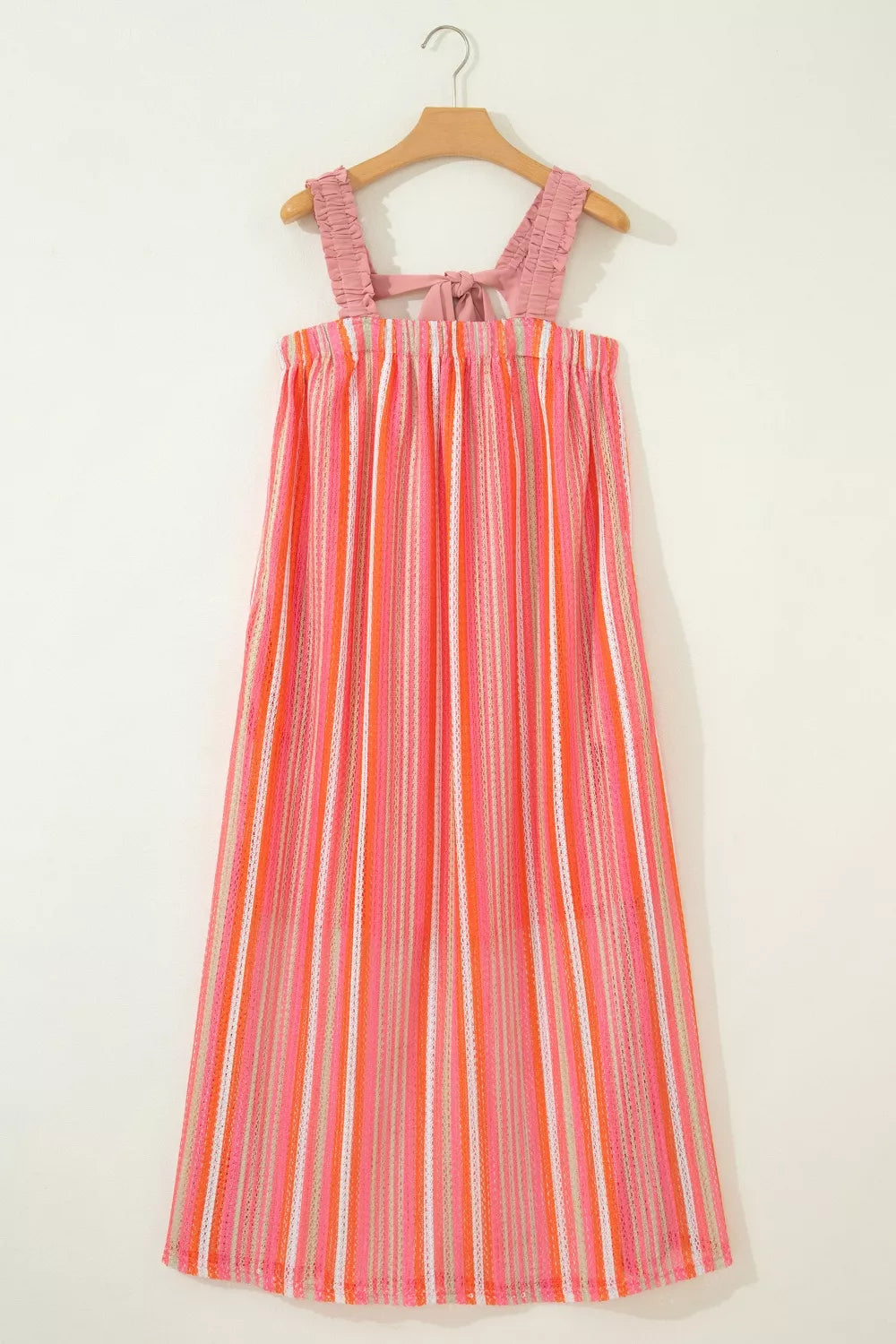 Stripe Ruffled Straps Ribbon Knot Flowy Vacation Maxi Dress for Women