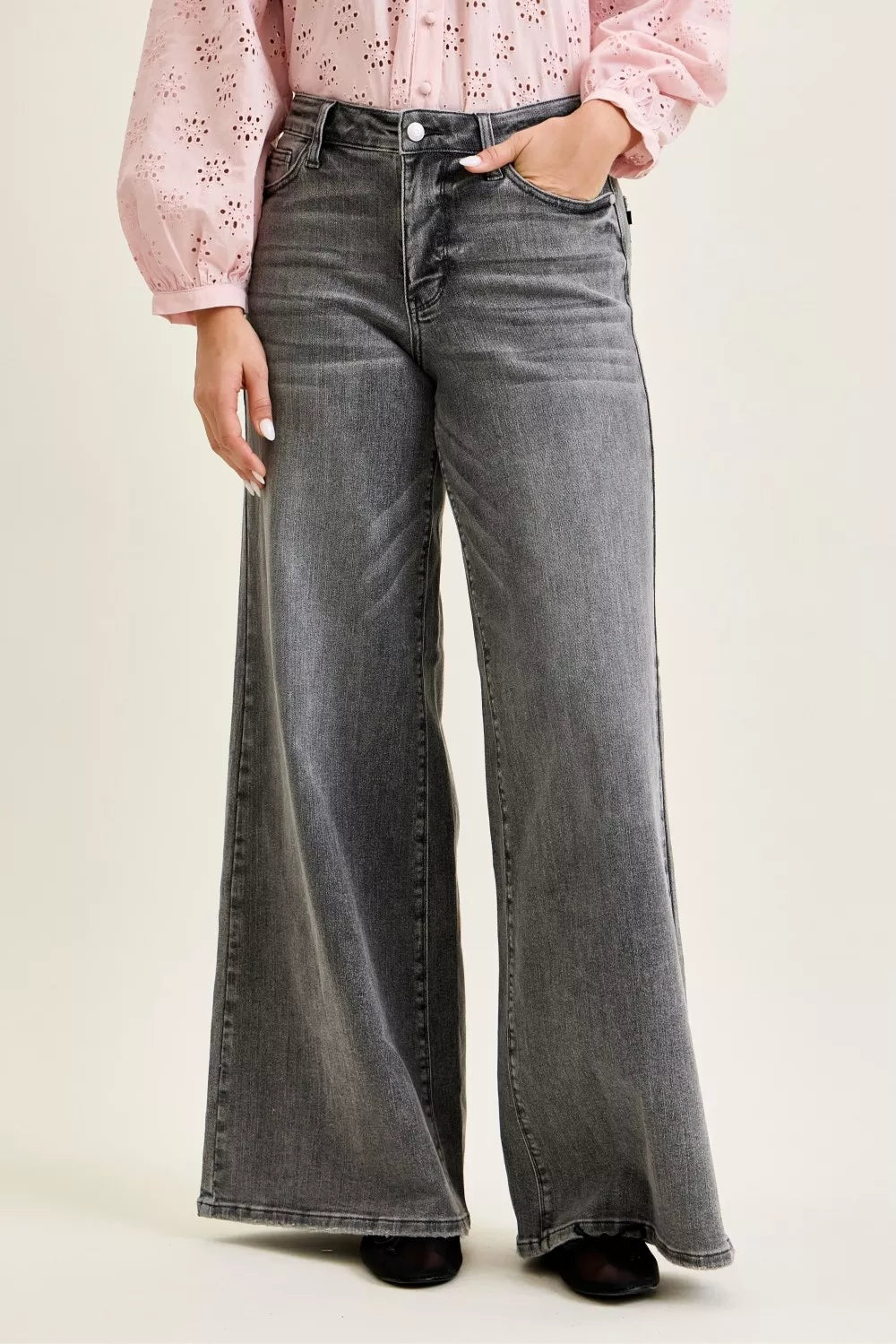 Mid Rise Palazzo Split Back Yoke in Gry for Women