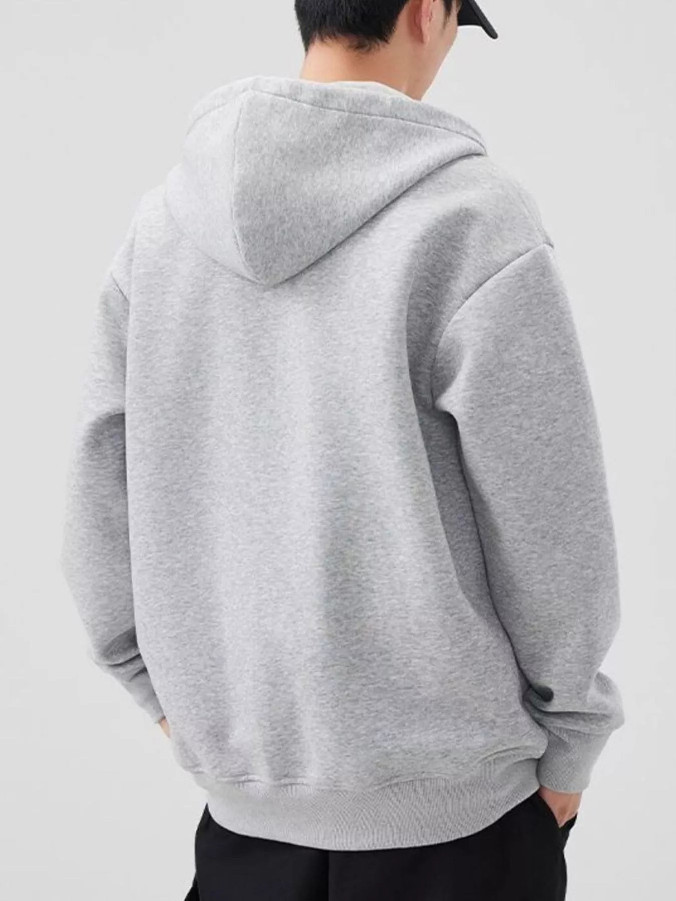 Plus Size Solid Color Zip-Up Hoodie in Dark Gray for Men