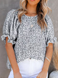 Floral Print Ruffle Sleeve Blouse Plus Size in Black for Women