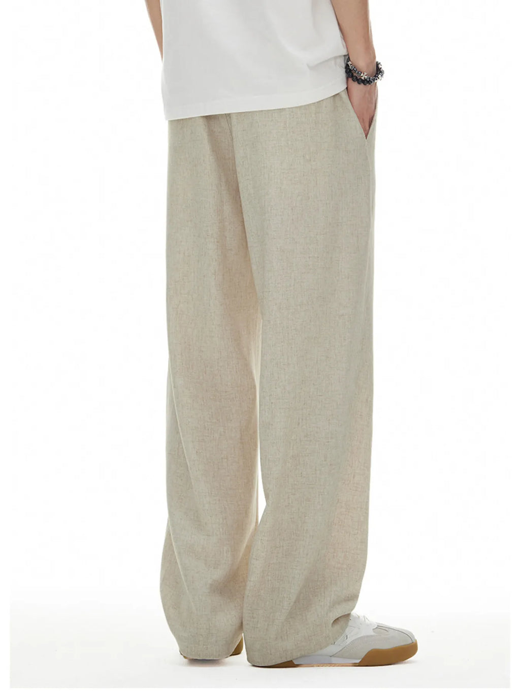 Plus Size Drawstring Wide Leg Pants in Apricot for Men