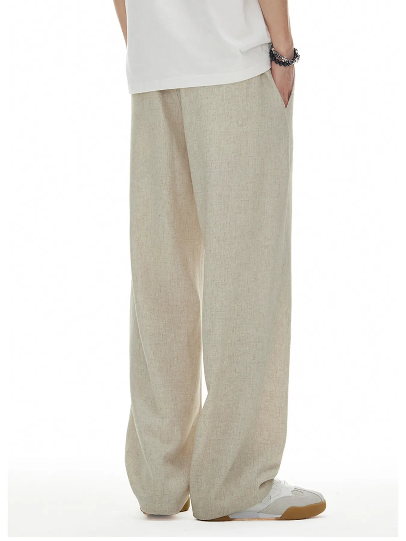 Plus Size Drawstring Wide Leg Pants in Apricot for Men