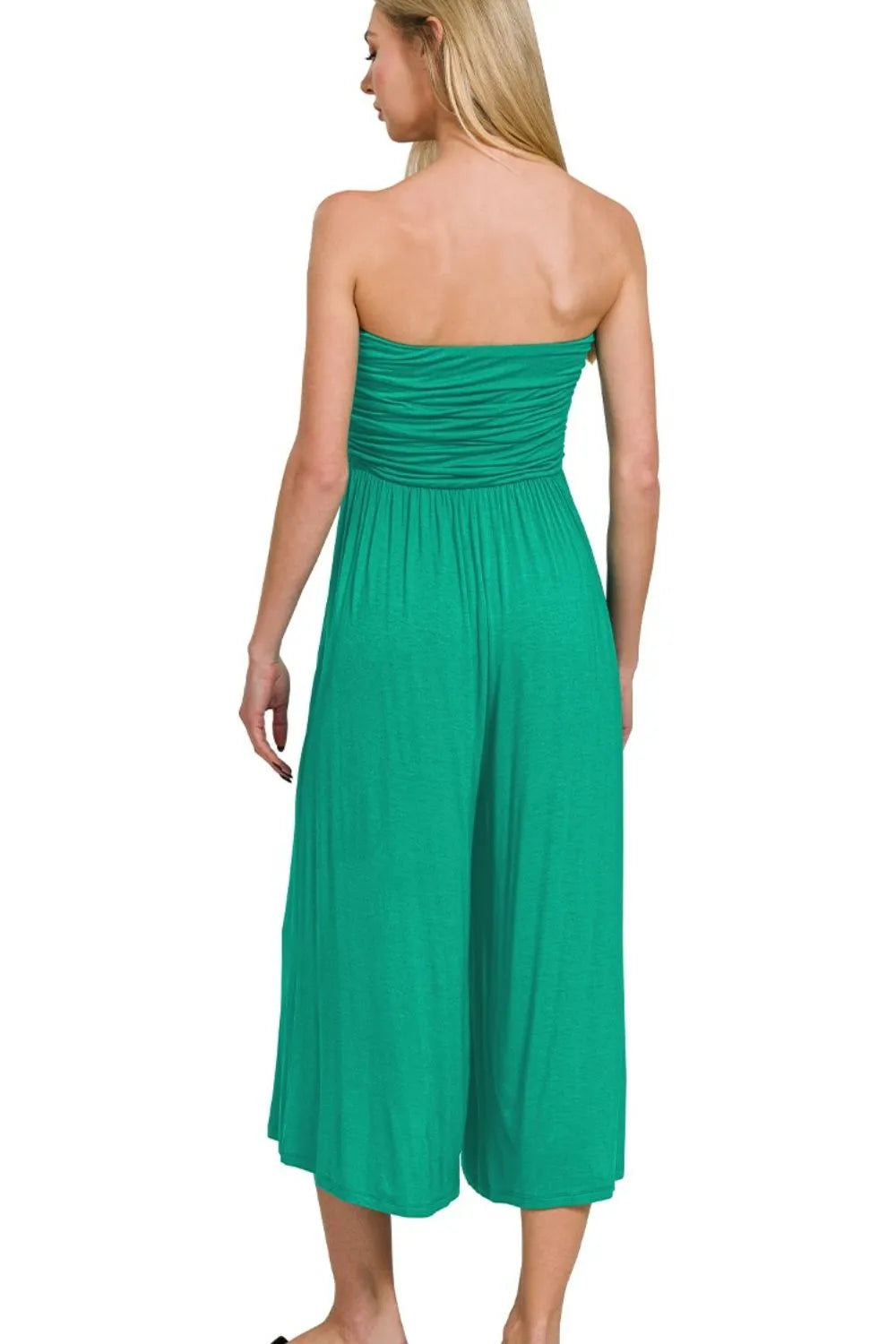 Double Layered Strapless Tube Top Jumpsuit in Green for Women