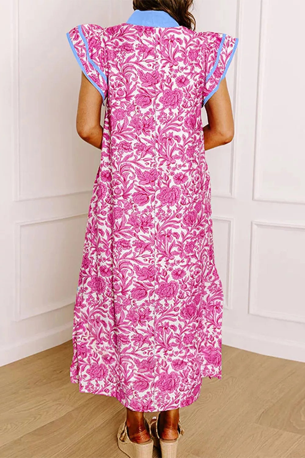 Floral Print Ruffle Cap Sleeve Dress in Pink for Women