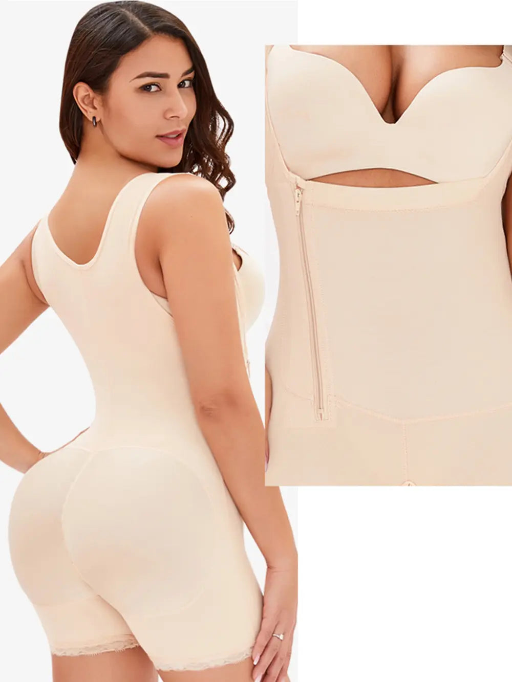 Plus Size Side Zip Up Wide Strap Shapewear in Black for Women