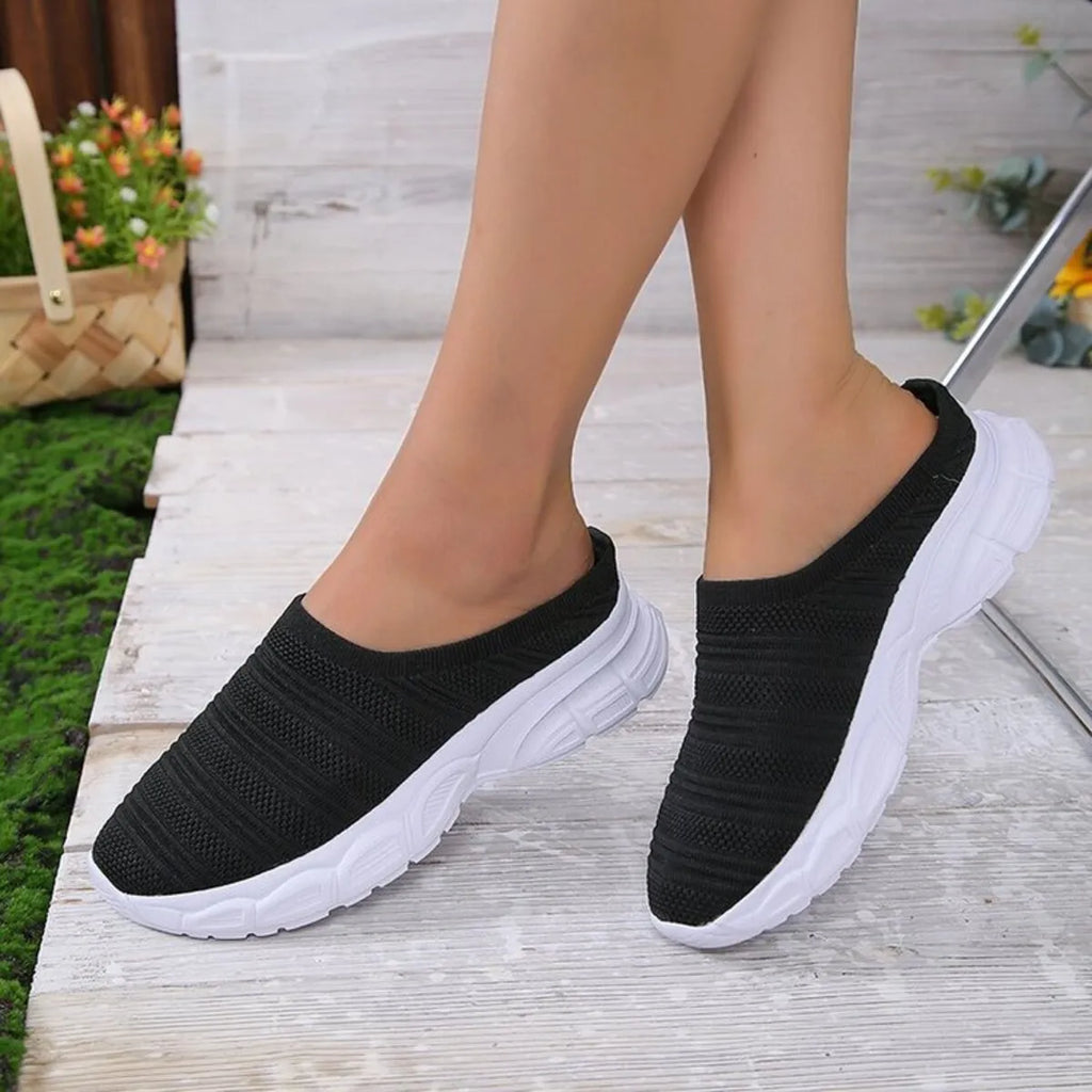 Breathable Mesh Round Toe Slip-Ons in Grey for Women