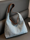 Denim Shoulder Bag with Leather Trim in Light Blue for Women