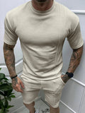 Round Neck Tee and Shorts Set Plus Size in Khakis for Men