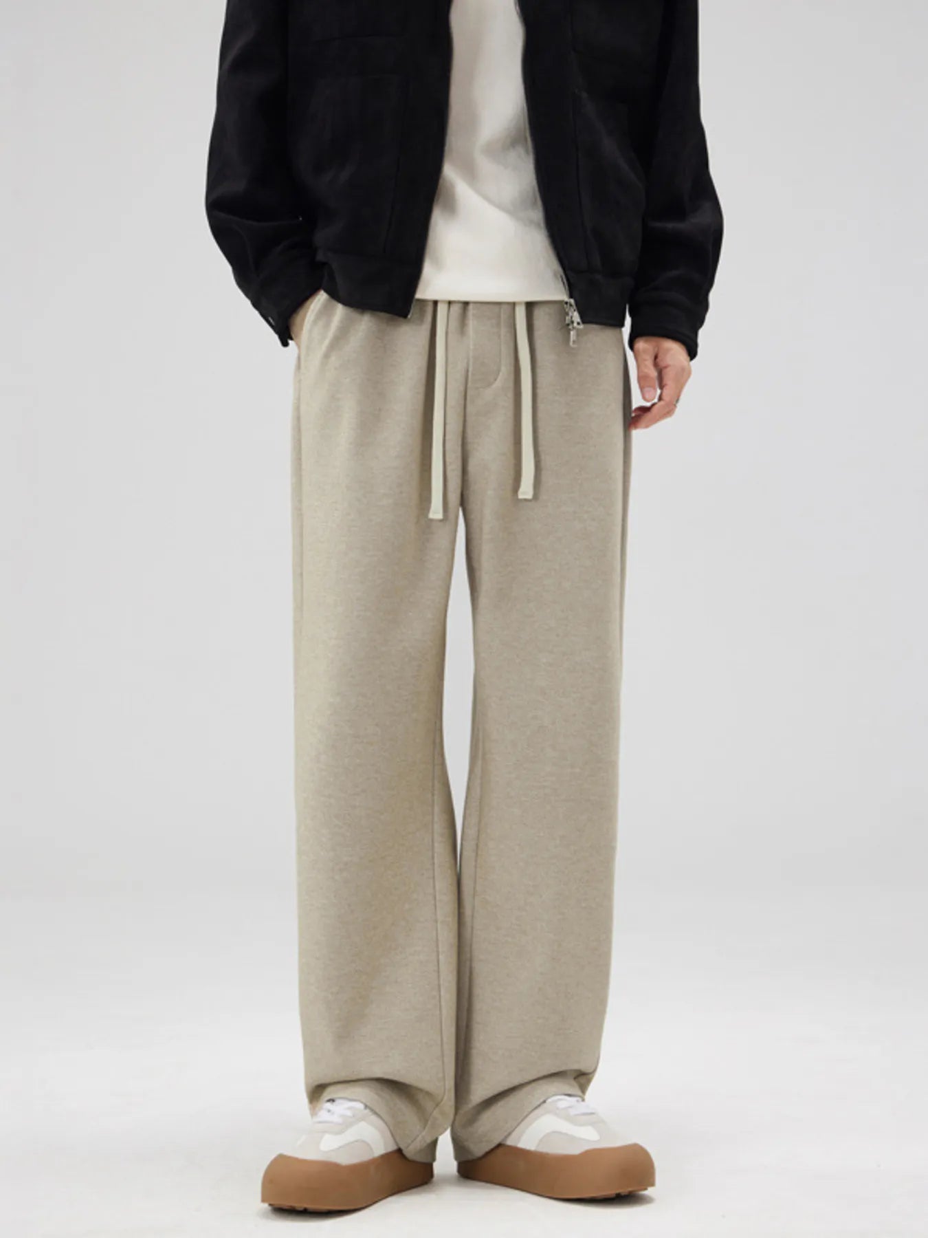 Relaxed Fit Drawstring Pants Plus Size in Apricot for Men