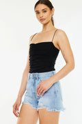 Raw Hem Distressed High Waist Denim Shorts in Light for Women
