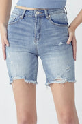 High Rise Distressed Denim Shorts in Light for Women