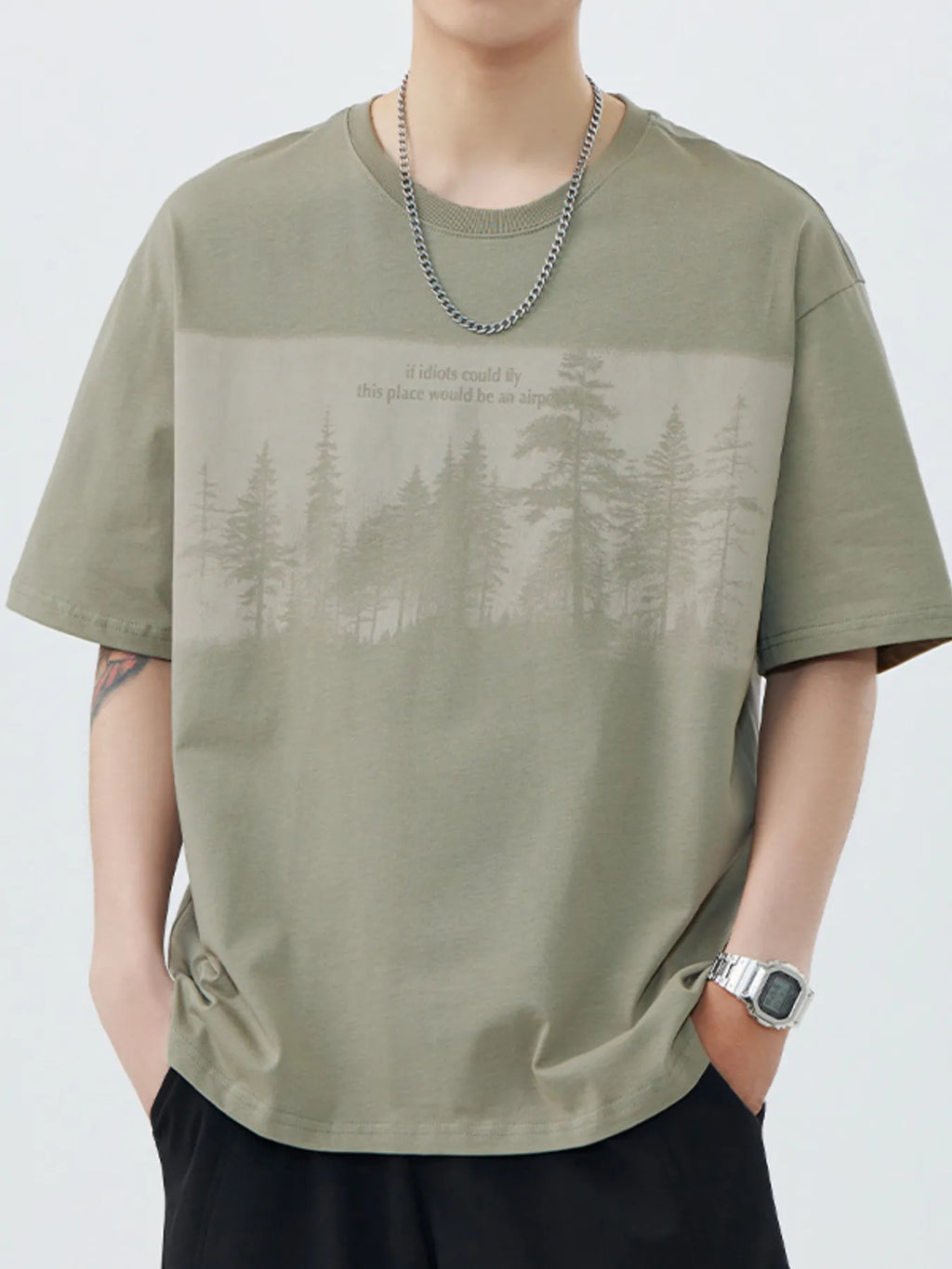 Plus Size Graphic Round Neck Half Sleeve T-Shirt in Coffee Color for Men