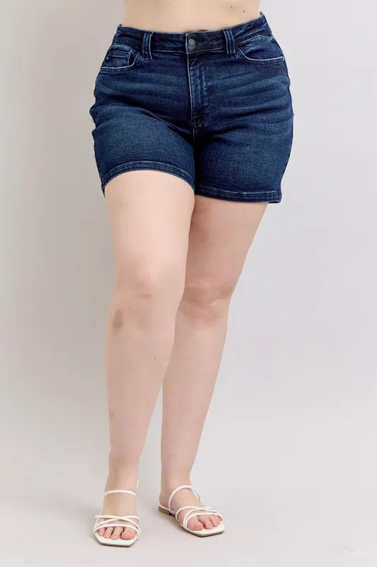 High Waist Back Flap Pocket Denim Shorts Plus Size for Women