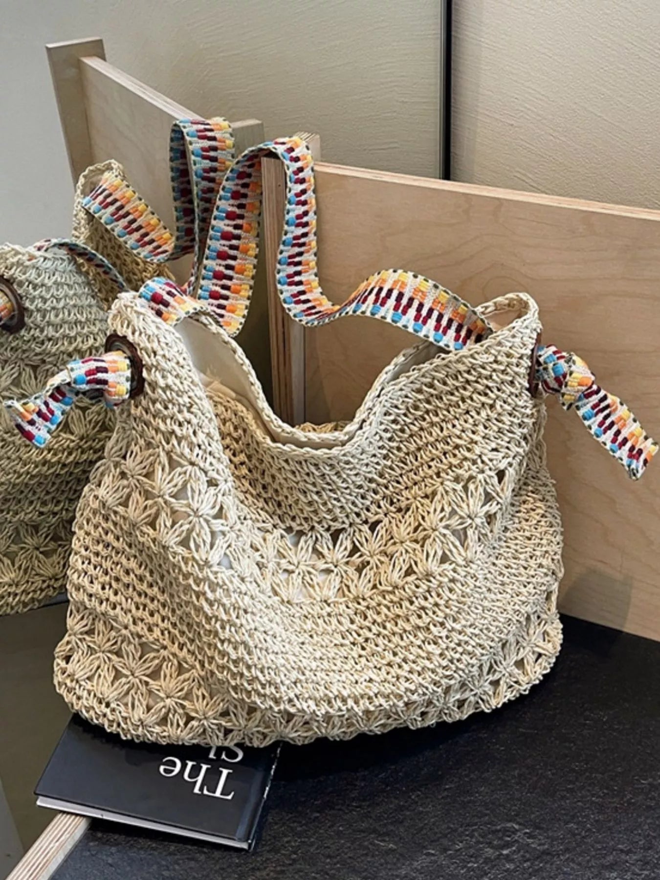 Woven Straw Shoulder Bag in Beige for Women