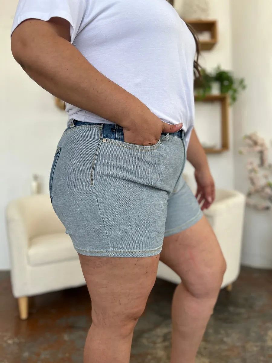 Plus Size Color Block Denim Shorts for Women