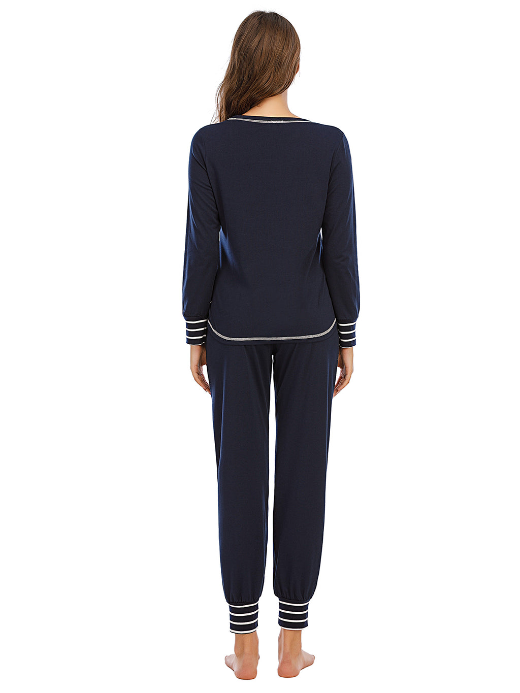 Round Neck Top and Pants Lounge Set in Dark Navy for Women