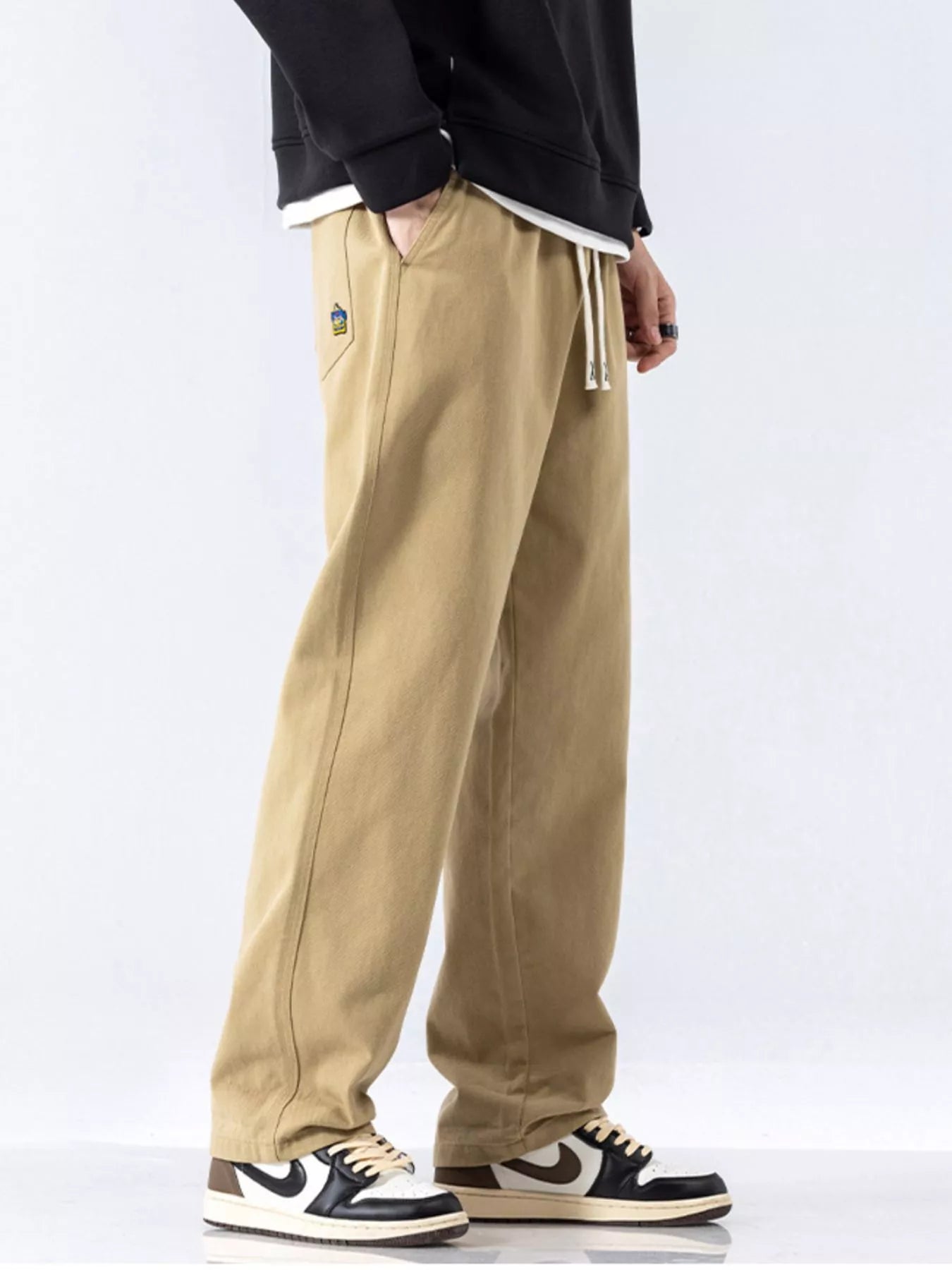 Casual Loose-Fit Drawstring Pants Plus Size in Military Green for Men