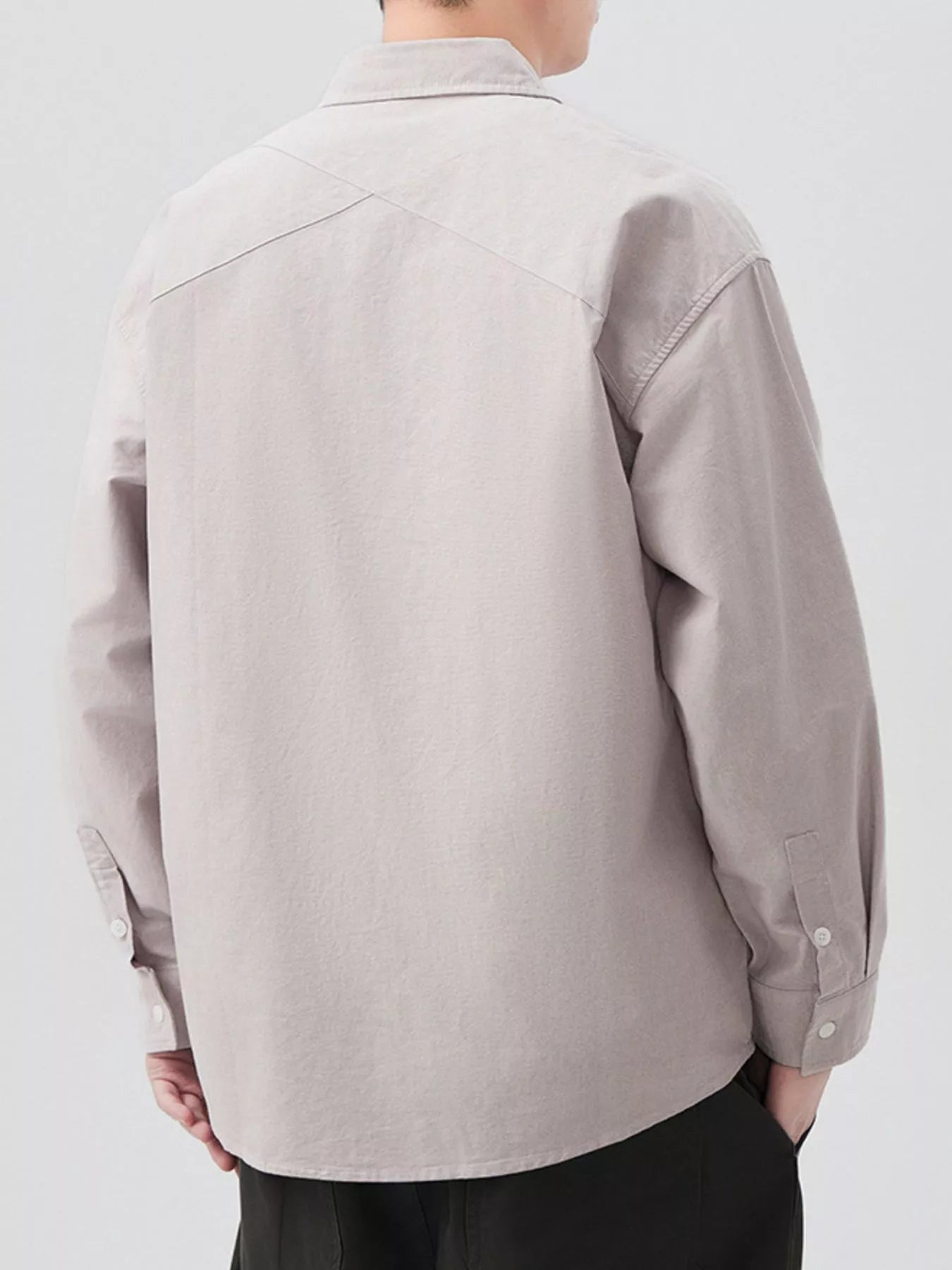Plus Size Casual Solid Color Long Sleeve Shirt in Light Coffee for Men