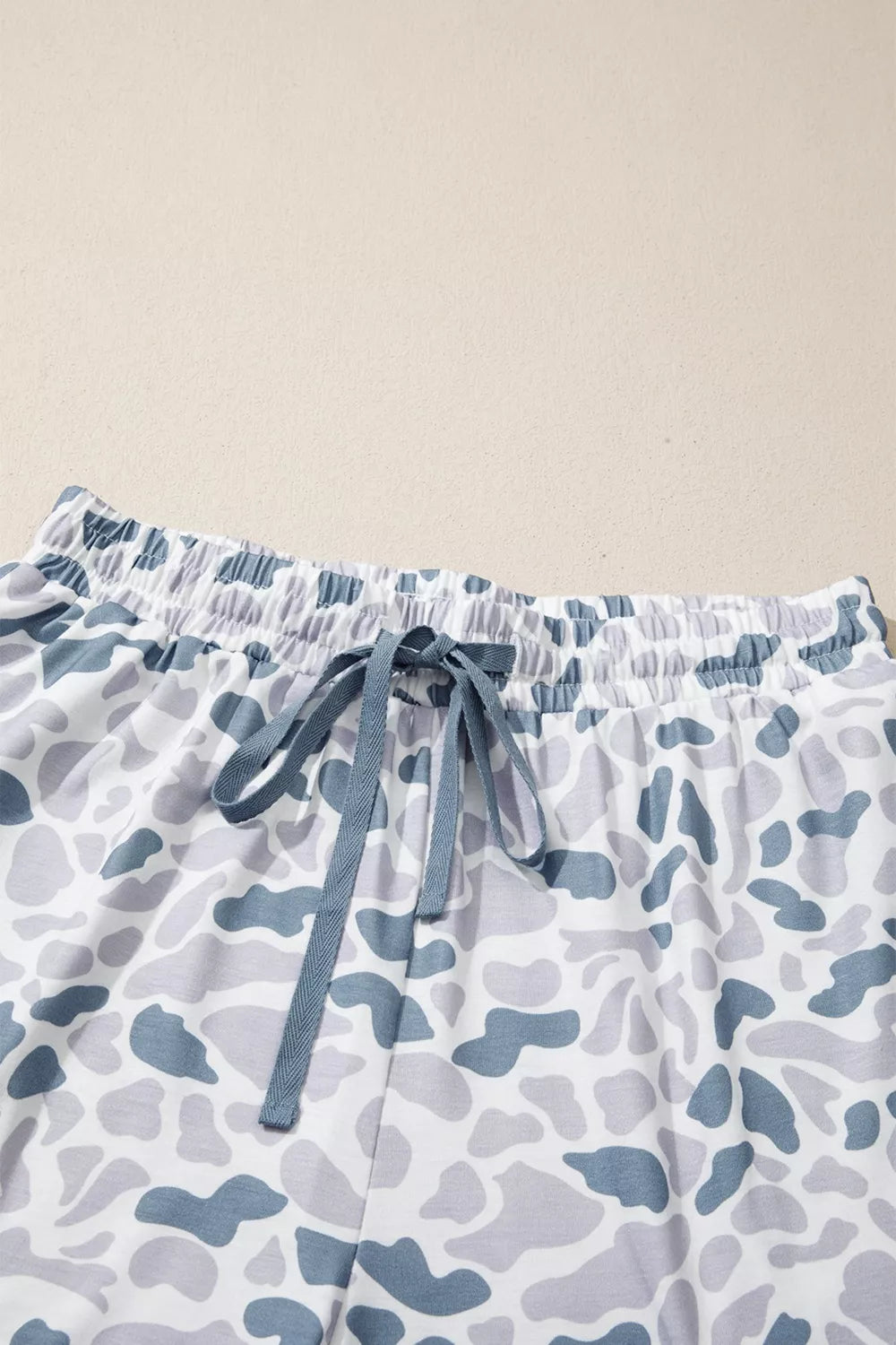 Camouflage Print Lapel Shirt Drawstring Two-Piece Shorts Pajama Set for Women