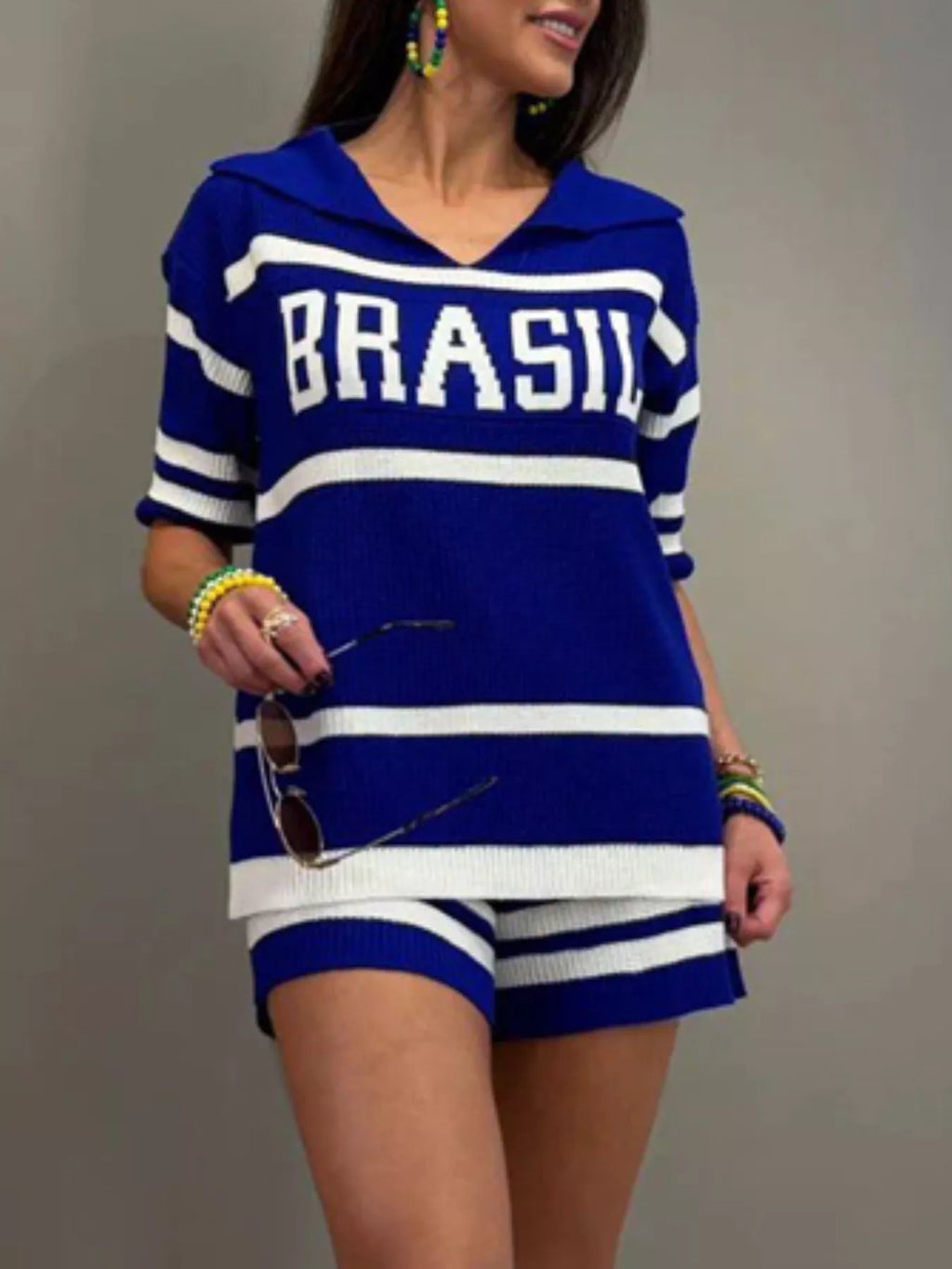 Brasil Two-Tone Top and Shorts Set in Blue for Women