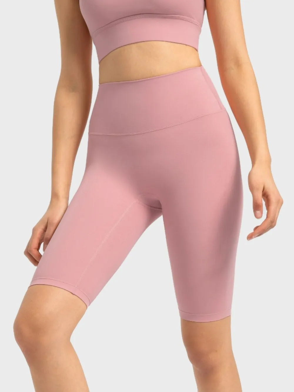 High Rise Wide Waistband Active Shorts in Dark Gray in Matcha Green for Women