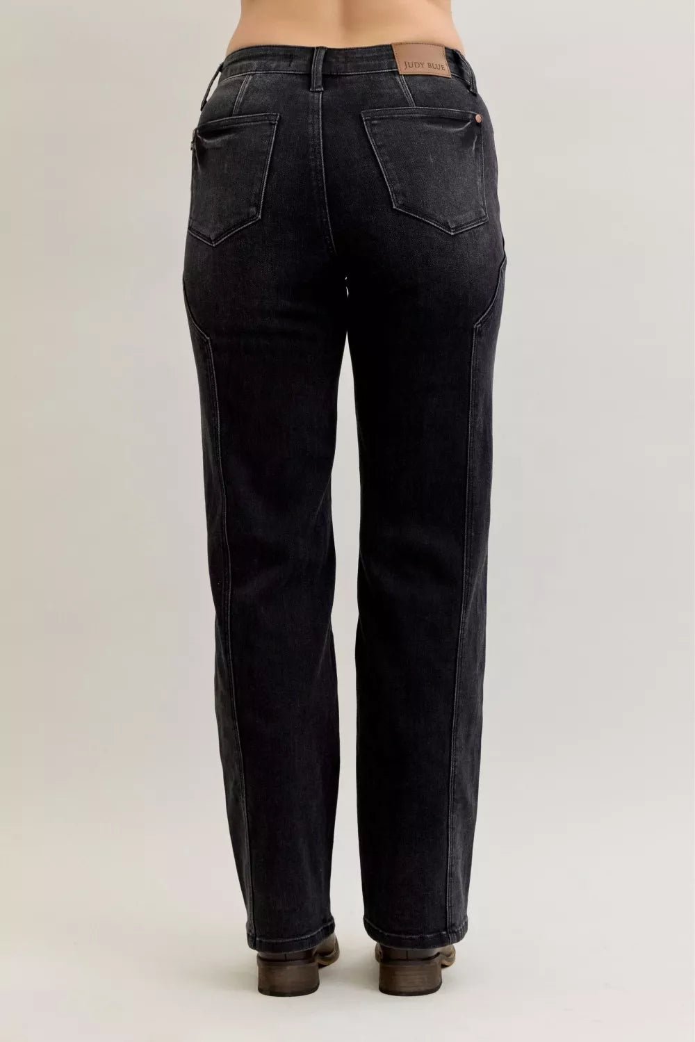 Mid Rise Straight Western Seam Detail Jeans in Bk for Women