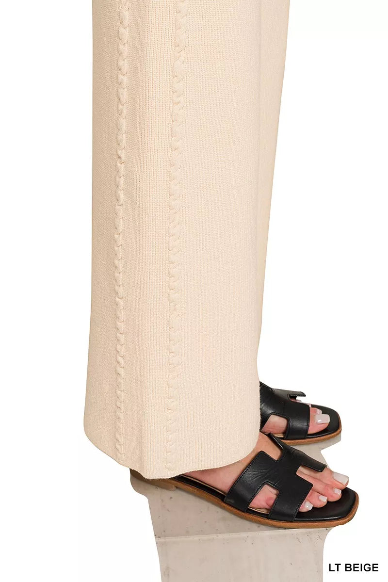 Viscose Round Neck Top & Pants Set in Light Beige for Women