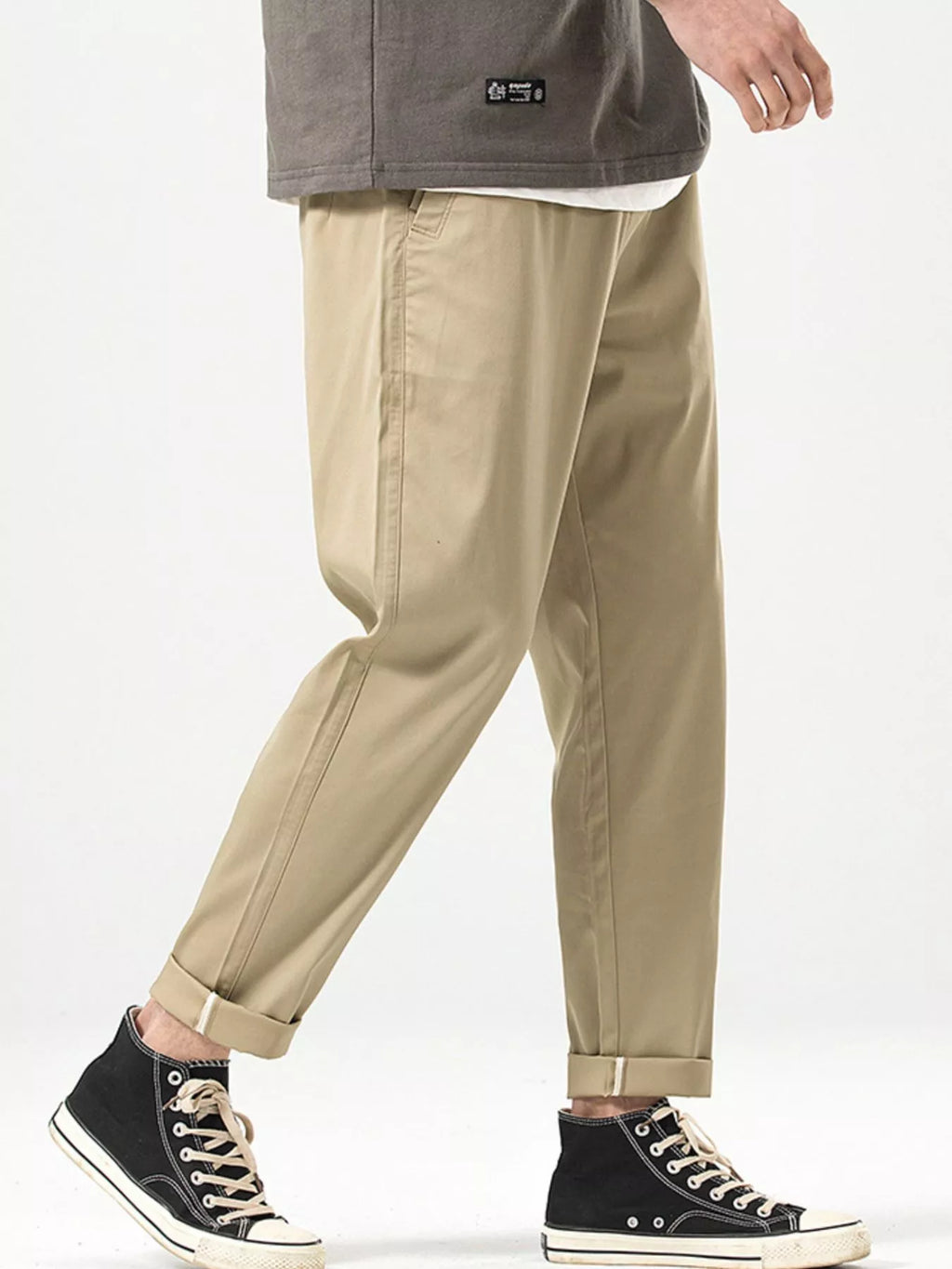 Casual Straight-Leg Cropped Pants in Khaki for Men