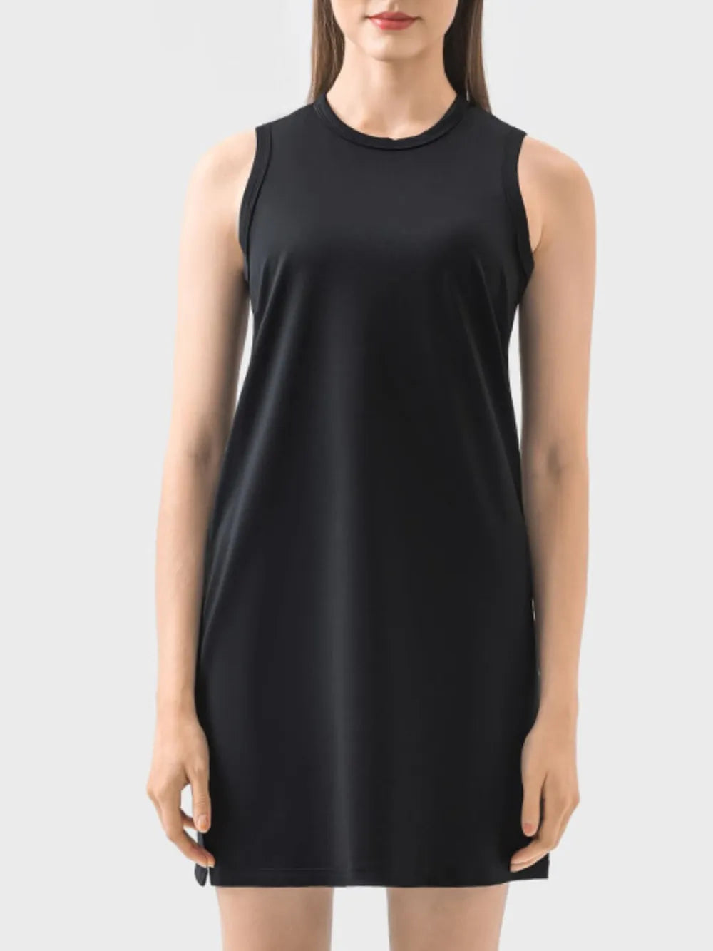 Round Neck Sleeveless Active Dress in Blush Pink for Women