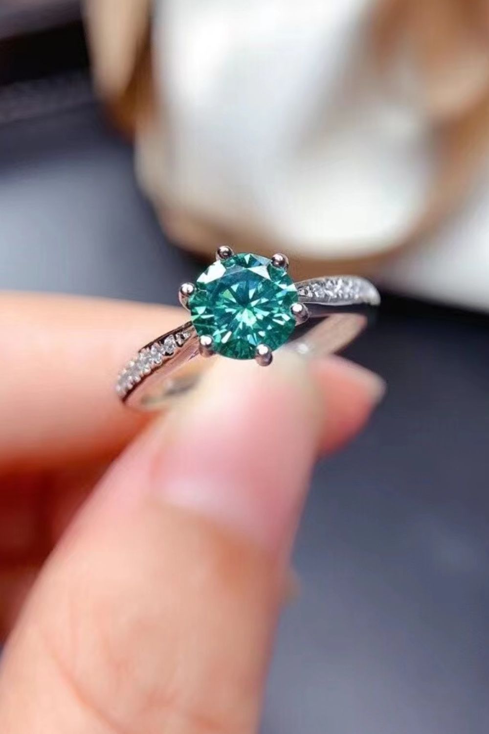 All for You 2 Carat Moissanite 925 Sterling Silver Ring in Green for Women