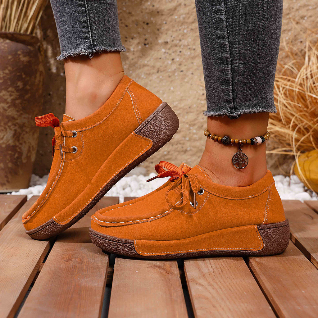 Lace Up Round Toe Sneakers in Red for Women