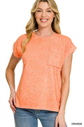 Halo Snow Washed Cuffed Short Sleeve Tee in Orange for Women