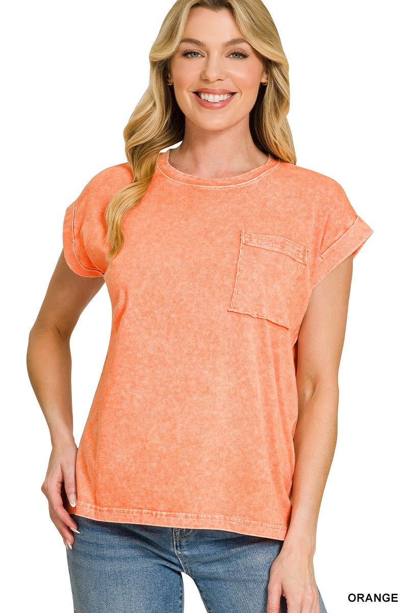 Halo Snow Washed Cuffed Short Sleeve Tee in Orange for Women