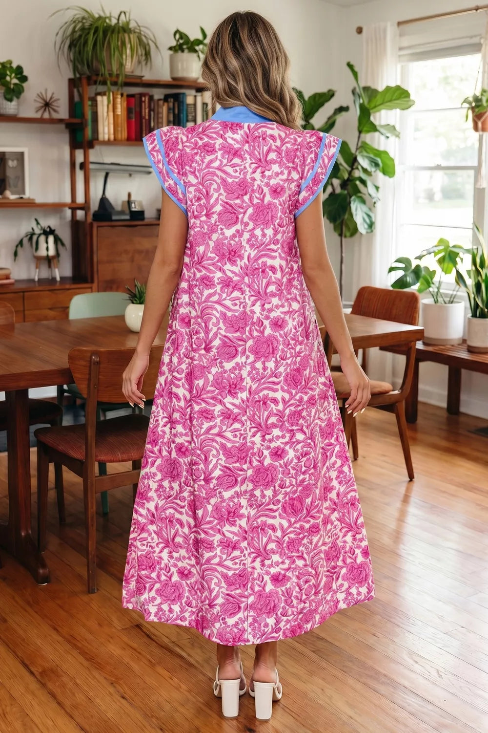 Floral Print Ruffle Cap Sleeve Dress in Pink for Women