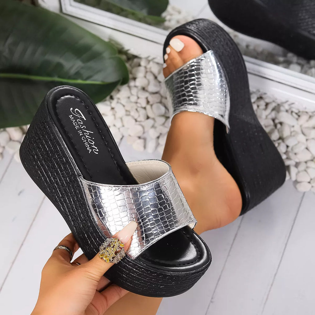 Open Toe Wedge Sandals in Gold for Women