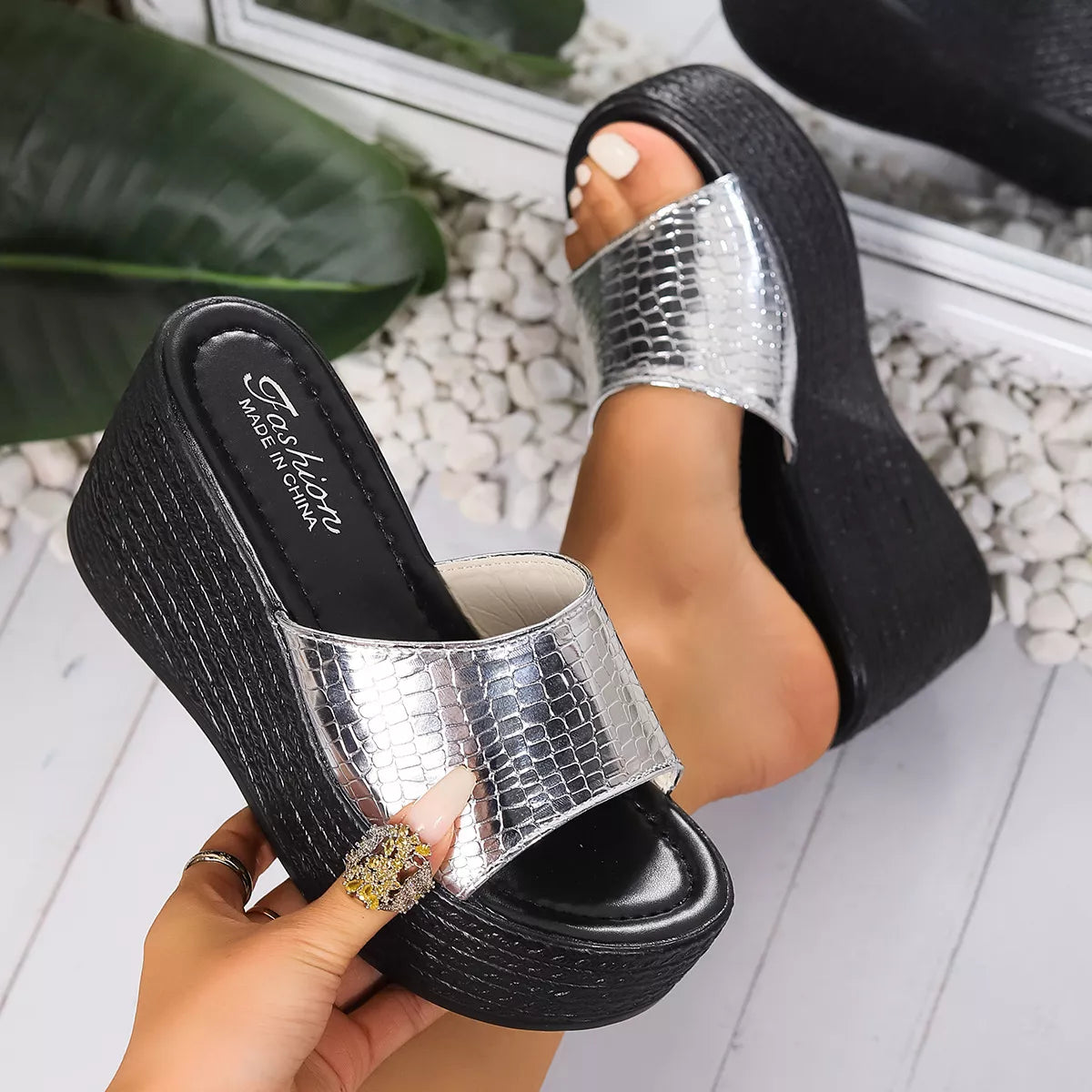 Open Toe Wedge Sandals in Gold for Women