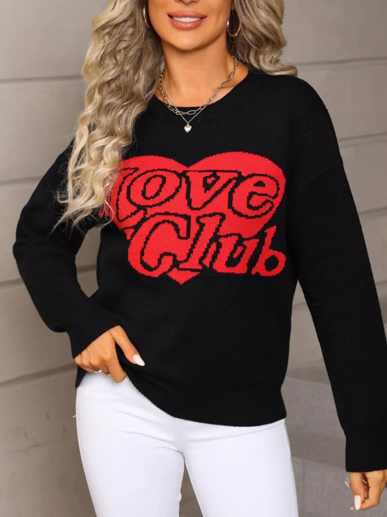 Valentines Day Love Club Heart Graphic Sweater for Women