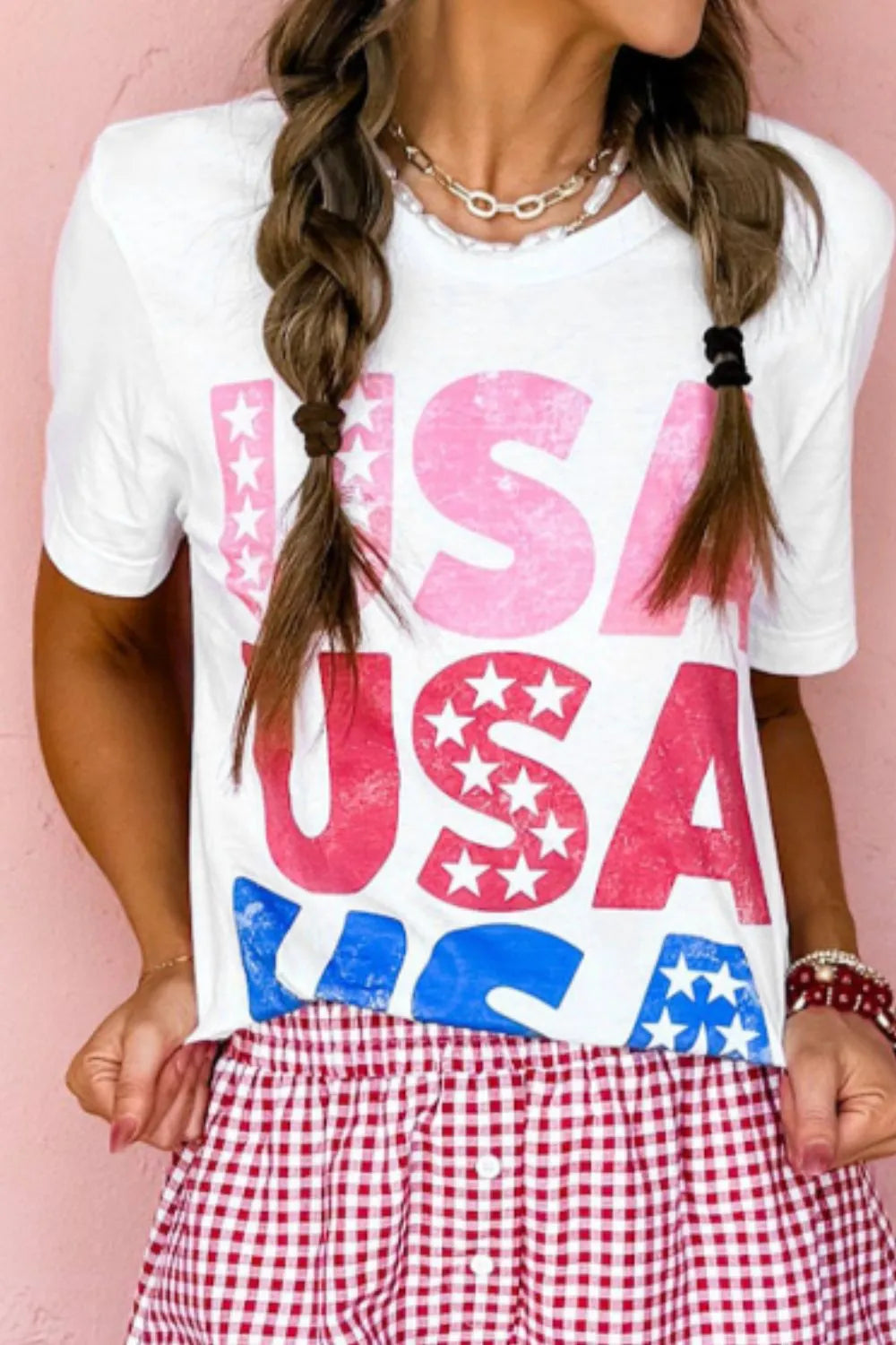 Letter Graphic Round Neck Short Sleeve T-Shirt in Relaxed in White for Women