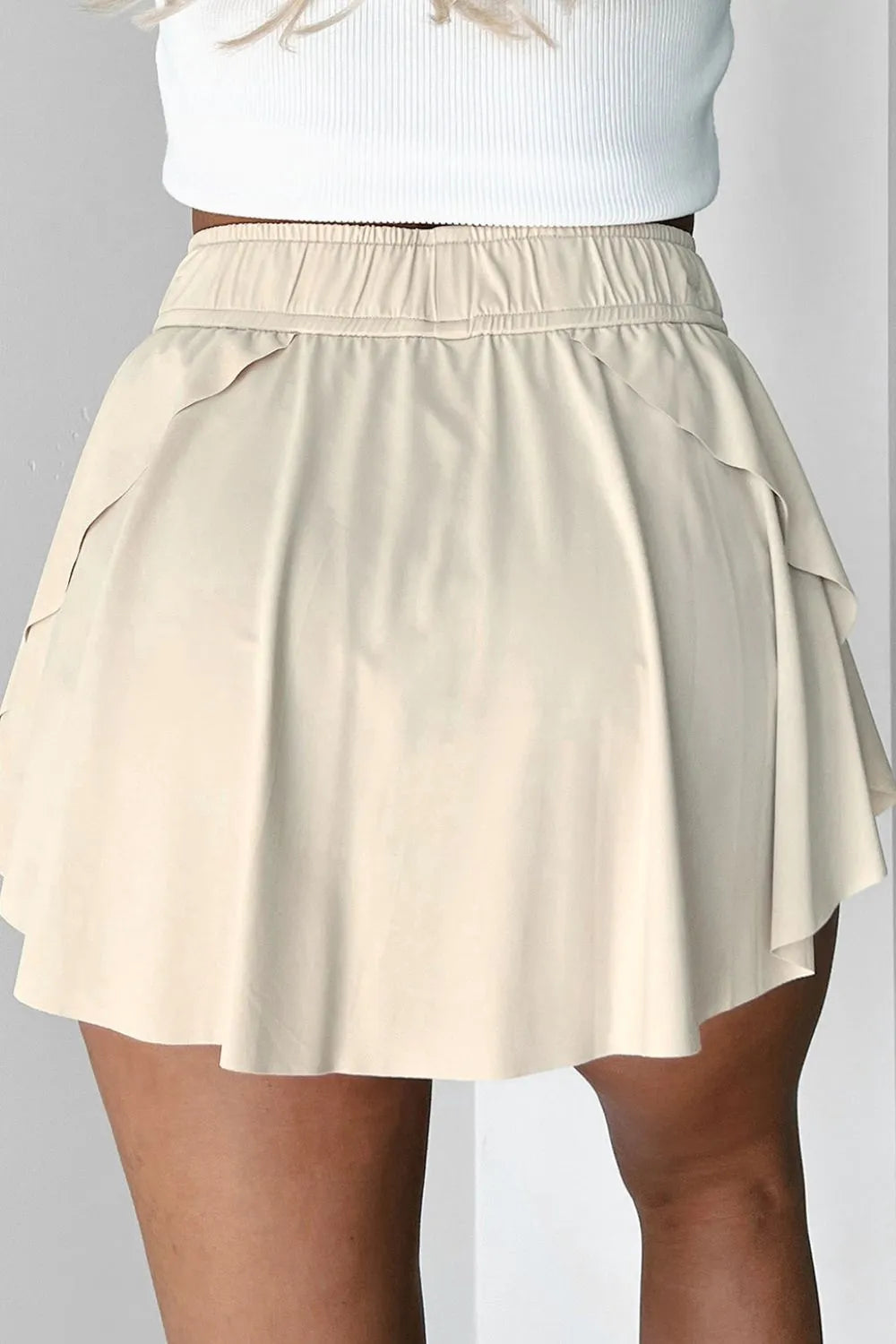 Drawstring High Waist Lined Active Skorts in Beige for Women