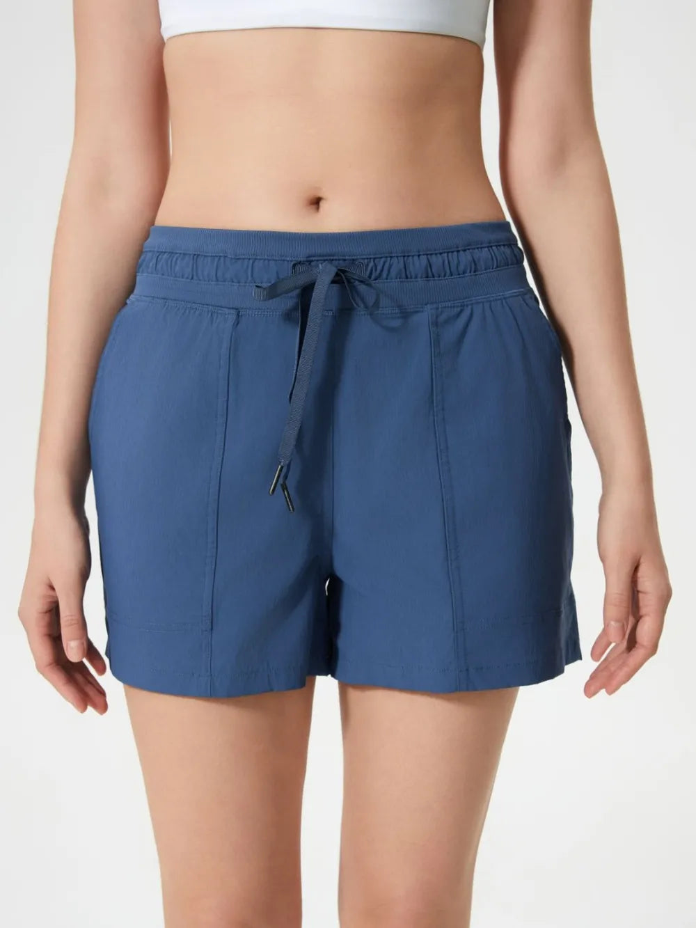 Drawstring Active Shorts with Pockets in Dusty Blue for Women
