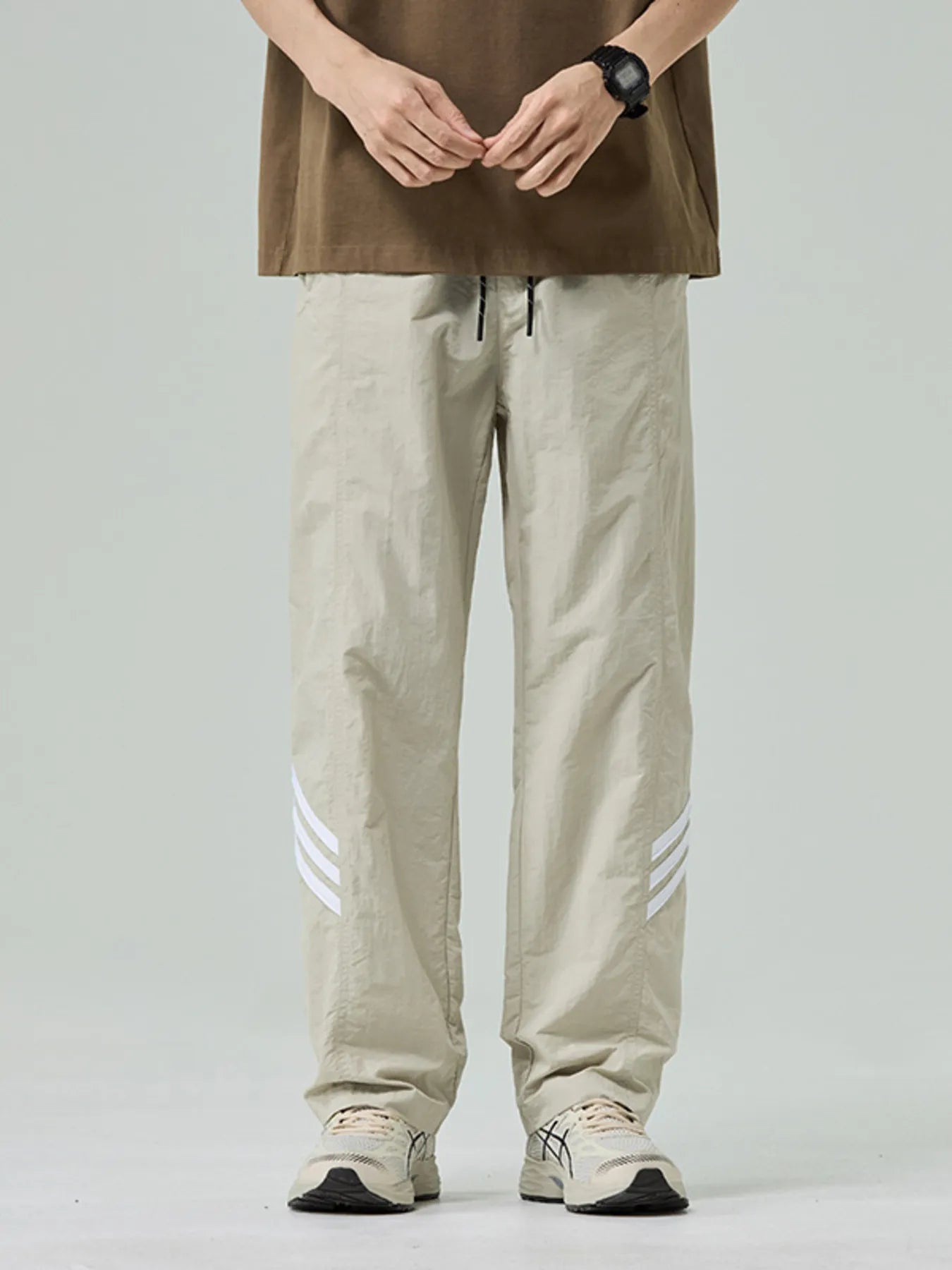 Plus Size Drawstring Wide Leg Pants in Light Khaki for Men