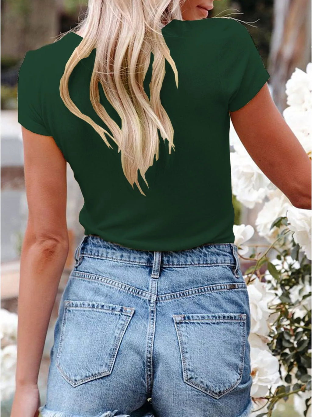 Casual V-Neck Button Detail T-Shirt Plus Size in Pink for Women