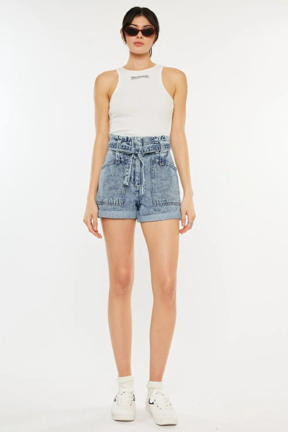 Ultra High Rise Paperbag Denim Shorts in Medium for Women