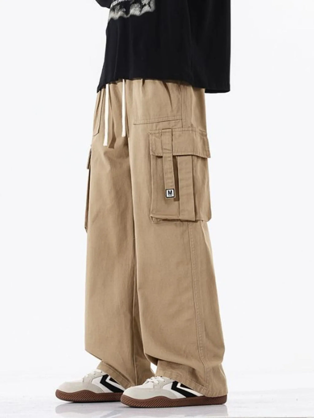 Cargo Wide Leg Pants Plus Size in Khaki for Men