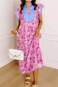 Floral Print Ruffle Cap Sleeve Dress in Pink for Women