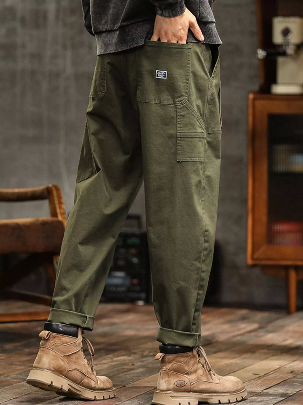 Wide Leg Pants in Khaki for Men