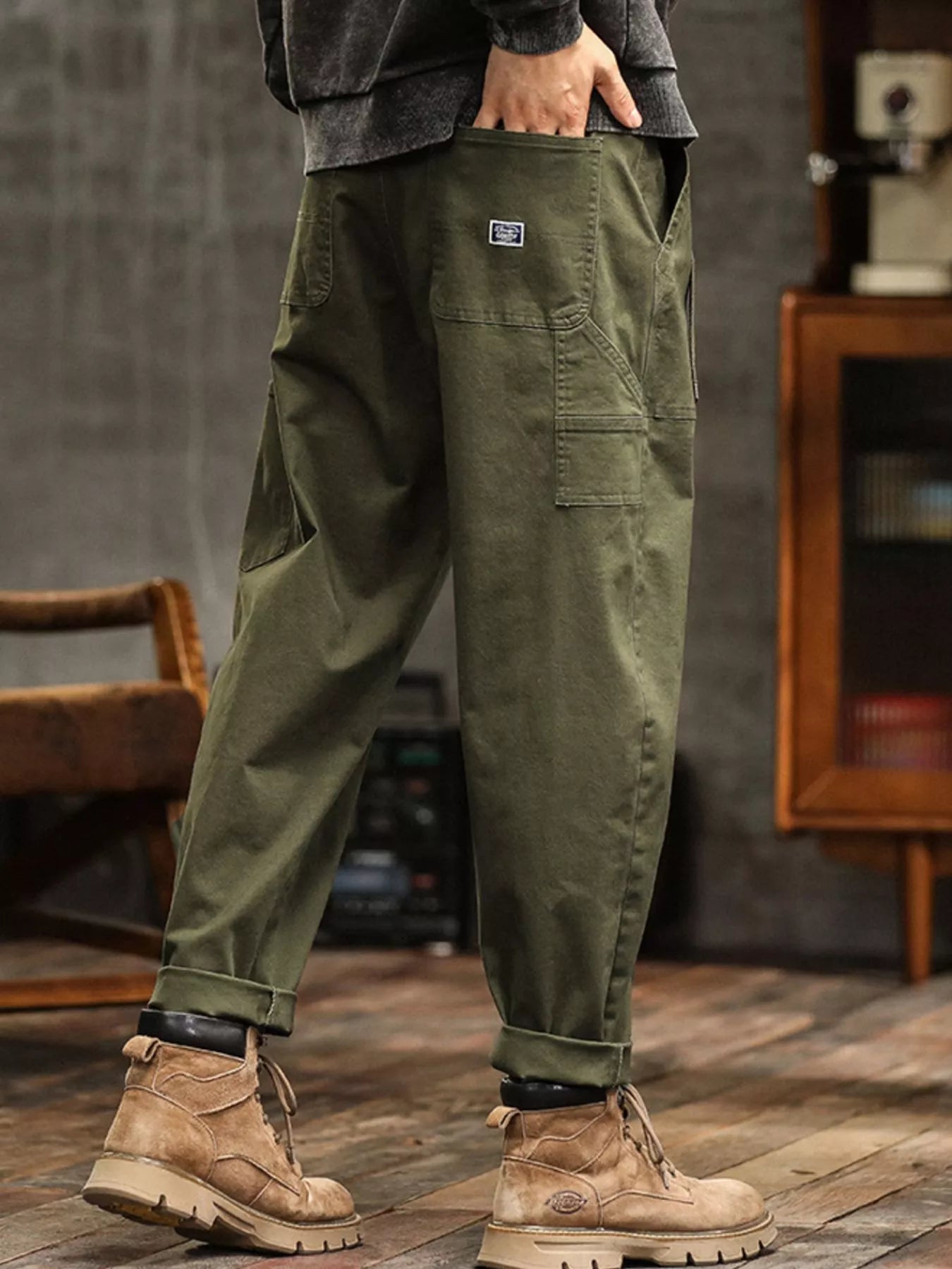 Wide Leg Pants in Khaki for Men