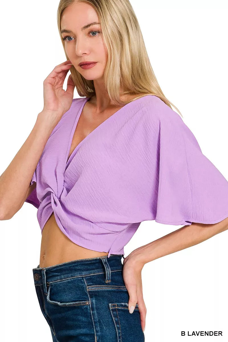 Woven Airflow Twisted Top & Wide Leg Pants Set for Women