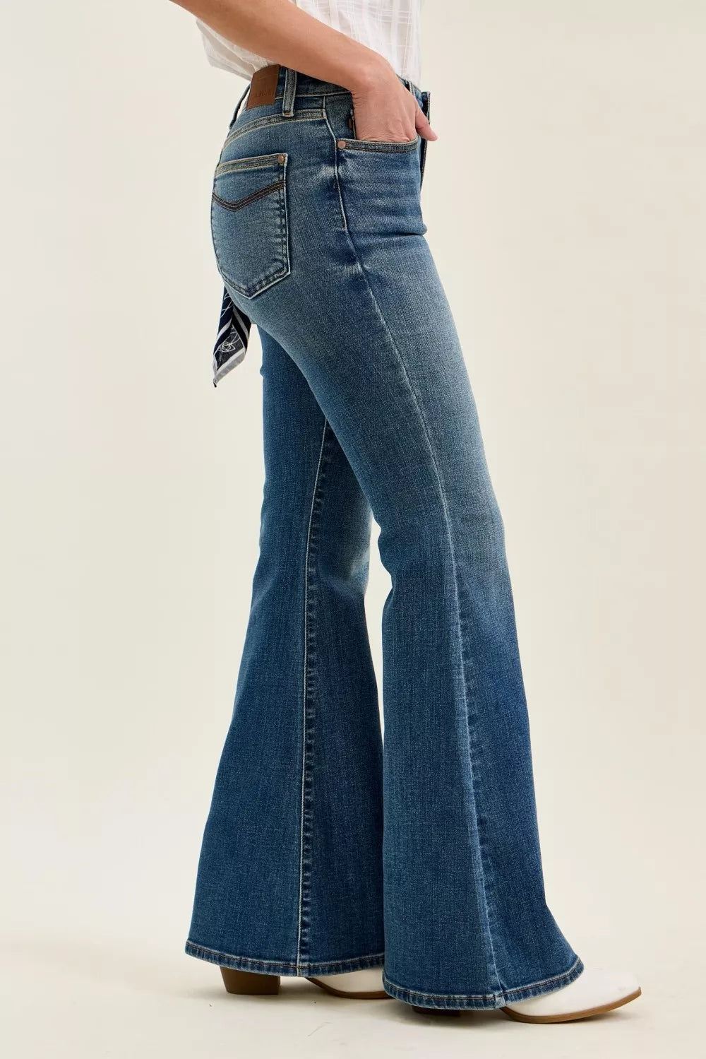 Mid Rise Jaqueline Flare with Triple Needle Back Pkts and Bandana Loop in Md for Women