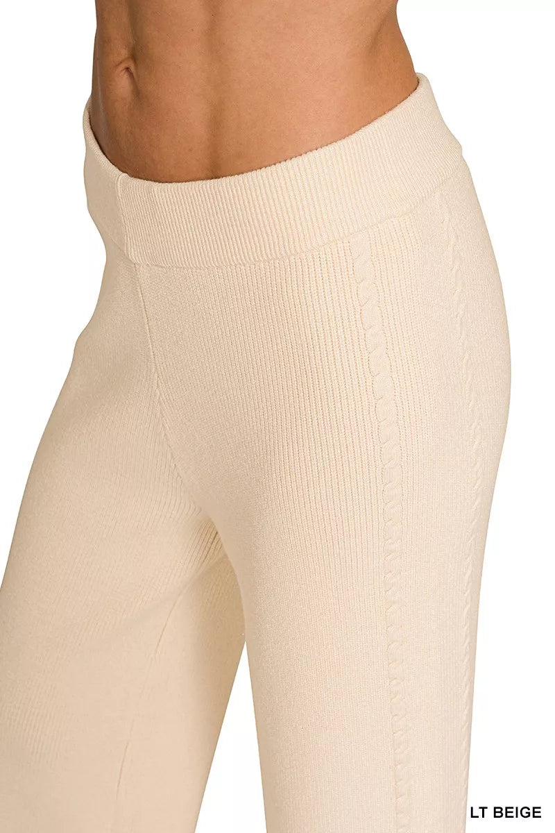 Viscose Round Neck Top & Pants Set in Light Beige for Women